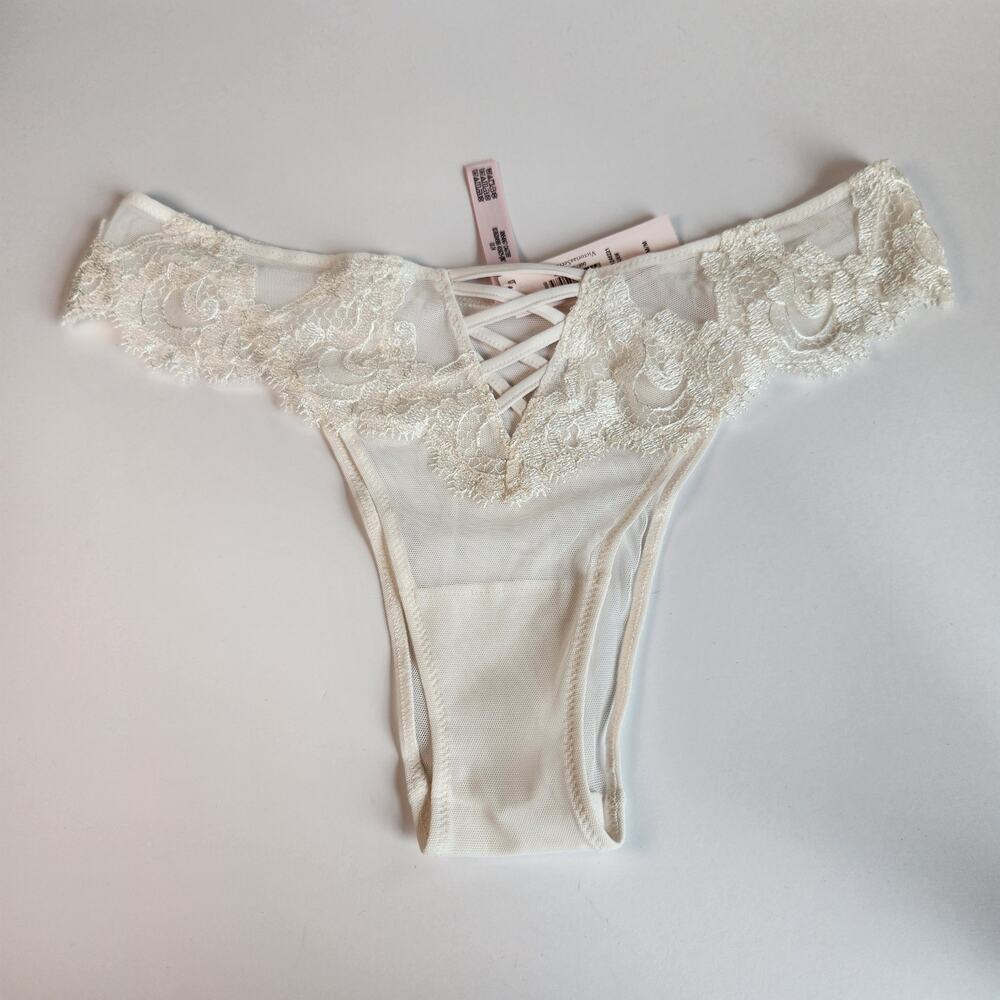 Victoria's Secret White Lace Mesh Brazilian Panty - Medium - Wedding Bridal Boho